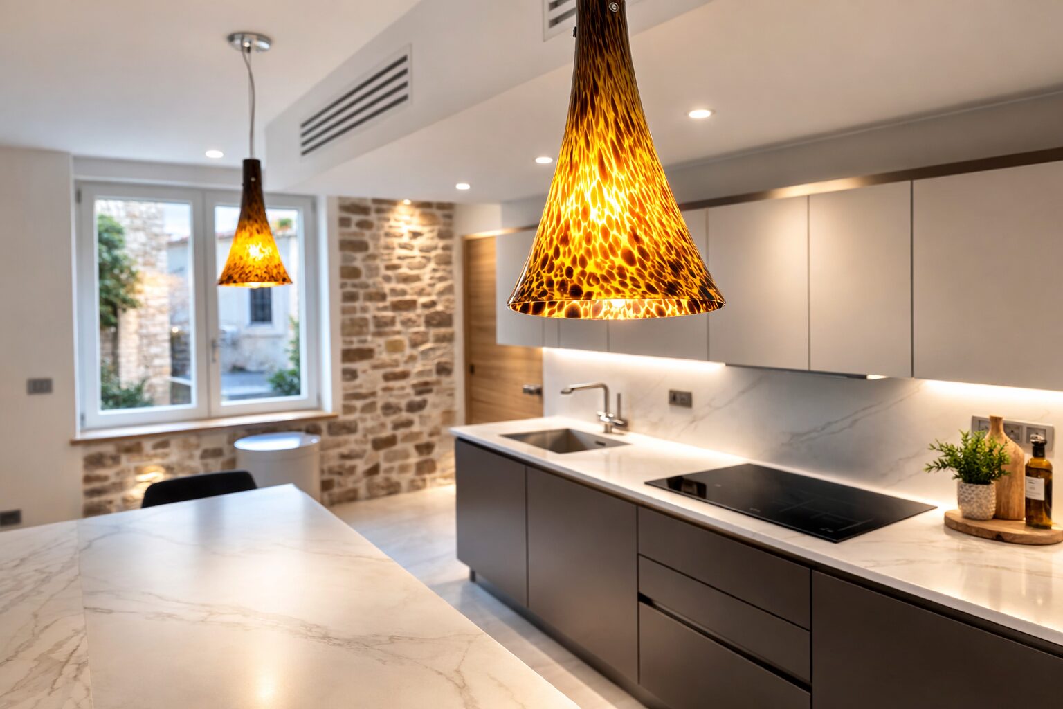 Cuisine, pierre apparente